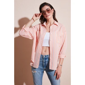 Regular Fit Uzun Kollu Çizgili Gömlek Bayan Gömlek 6772875