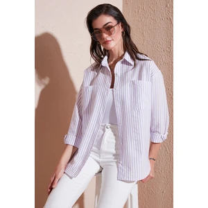 Regular Fit Uzun Kollu Çizgili Gömlek Bayan Gömlek 6772875