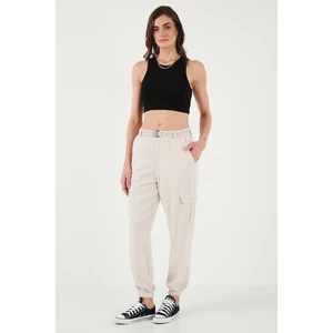 Pamuklu Standart Fit Normal Bel Lastikli Paça Kemerli Jogger Pantolon Bayan Pantolon 668YP5045