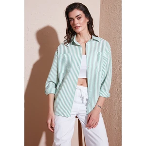 Regular Fit Uzun Kollu Çizgili Gömlek Bayan Gömlek 6772875