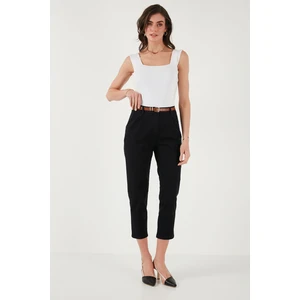 Streç Pamuklu Regular Fit Yüksek Bel Düz Kısa Paça Kemerli Pantolon Bayan Pantolon 668YP5335