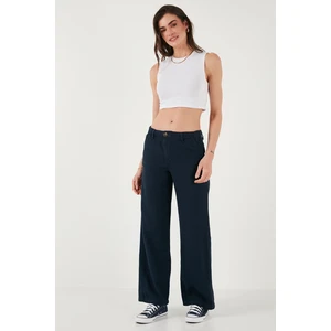 Pamuklu Standart Fit Yüksek Bel Geniş Paça Pantolon Bayan Pantolon 668YP5193