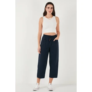 Pamuklu Relaxed Fit Yüksek Bel Geniş Kısa Paça Pantolon Bayan Pantolon 668YP5318