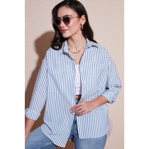 Regular Fit Uzun Kollu Çizgili Gömlek Bayan Gömlek 6772875