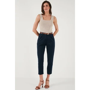 Streç Pamuklu Regular Fit Yüksek Bel Düz Kısa Paça Kemerli Pantolon Bayan Pantolon 668YP5335