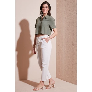 Pamuklu Standart Fit Yüksel Bel Düz Paça Pantolon Bayan Pantolon 668YP4924