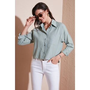 Pamuk ve Keten Karışımlı Regular Fit Önü Kısa Arkası Uzun Gömlek Bayan Gömlek 6772867