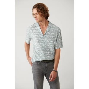 Avva Erkek Haki %100 Viskon Apaj Yaka Baskılı Viskon Kısa Kollu Regular Fit Gömlek A41Y2148