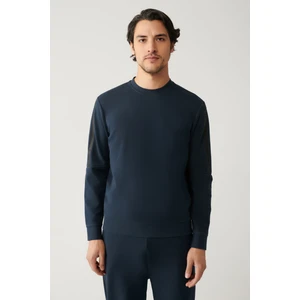 Erkek Lacivert Bisiklet Yaka Interlok Baskılı Sweatshirt A41y1203