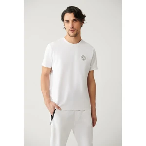 Erkek Beyaz Bisiklet Yaka Jersey Kumaş Garnili T-Shirt A41Y1114