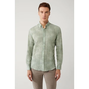 Avva Erkek Yeşil Alttan Britli Yaka Pamuklu Kolay Ütülenir Regular Fit Gömlek A41Y2157