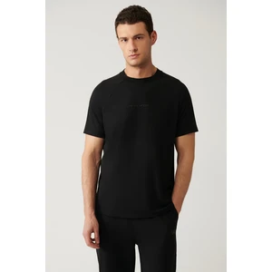 Erkek Siyah Bisiklet Yaka Baskılı Soft Touch T-shirt A41y1031
