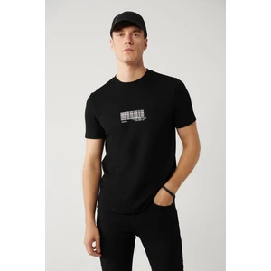 Erkek Siyah Bisiklet Yaka Baskılı Interlok T-shirt A41y1013