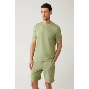Erkek Su Yeşili Bisiklet Yaka Jersey Kumaş Baskılı T-Shirt A41Y1107