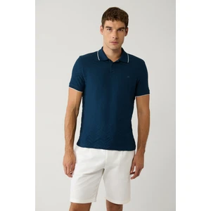 Erkek Lacivert 3 Düğmeli Polo Yaka Jakarlı Regular Fit T-shirt A41y1147