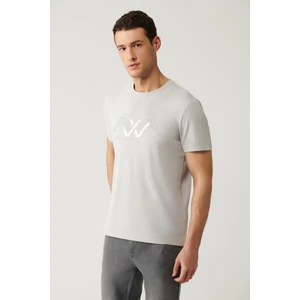 Erkek Açık Gri Bisiklet Yaka Baskılı Soft Touch T-shirt A41y1131