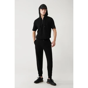 Erkek Siyah Jersey Kumaş 2 Iplik Garnili Regular Fit Eşofman Altı A41y3415