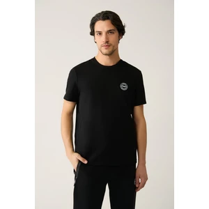 Erkek Siyah Bisiklet Yaka Jersey Kumaş Garnili T-Shirt A41Y1114