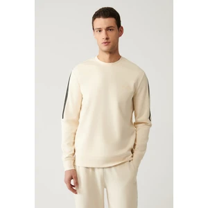 Erkek Bej Bisiklet Yaka Interlok Baskılı Sweatshirt A41y1203