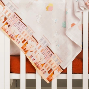 Hafy Baby Pamuk  Şehir Temalı Pano Desenli Müslin Örtü 100 x 110