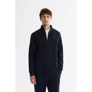 Erkek Lacivert Dik Yaka Fermuarlı 3 Iplik Şardonlu Sweatshirt E001020