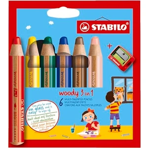 Woody Kuru boya 3in1 6 Renk + Kalemtraş