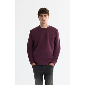 Erkek Bordo Bisiklet Yaka Pamuklu Baskılı Elastan Sweatshirt A42Y1267