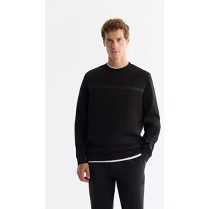 Erkek Siyah Bisiklet Yaka Pamuklu Baskılı Elastan Sweatshirt A42y1267