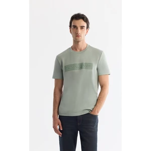 Avva Erkek Mint Yeşil Bisiklet Yaka Baskılı Elastan Regular Fit T-Shirt A42Y1011