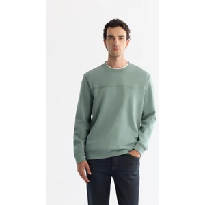 Erkek Mint Yeşil Bisiklet Yaka Pamuklu Baskılı Elastan Sweatshirt A42y1267