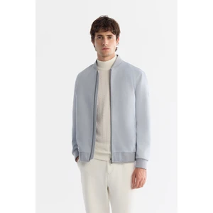 Erkek Comfort Fit Mavi Fermuarlı Süet Dokulu Bomber İnce Mont B006045