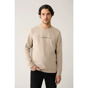 Erkek Taş Bisiklet Yaka Interlok Baskılı Sweatshirt A41y1246