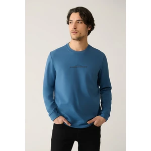 Erkek Indigo Bisiklet Yaka Interlok Baskılı Sweatshirt A41y1246