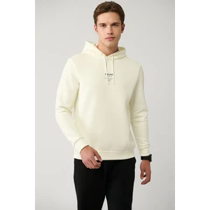 Erkek Ekru Kapüşonlu 3 Iplik Şardonlu Baskılı Sweatshirt A41y1247