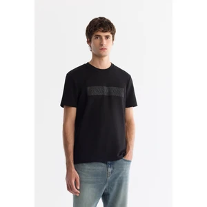 Erkek Siyah Bisiklet Yaka Baskılı Elastan T-Shirt A42Y1011