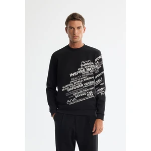 Erkek Siyah Bisiklet Yaka Pamuklu Baskılı Sweatshirt A42y1285