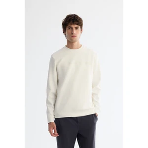 Erkek Ekru Bisiklet Yaka Pamuklu Baskılı Elastan Sweatshirt A42y1267