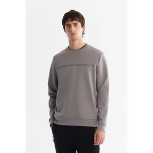 Erkek Gri Bisiklet Yaka Pamuklu Baskılı Elastan Sweatshirt A42Y1267