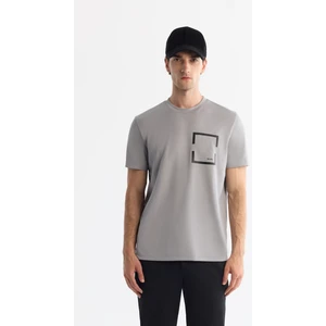 Erkek Gri Bisiklet Yaka Baskılı Elastan T-shirt A42y1020