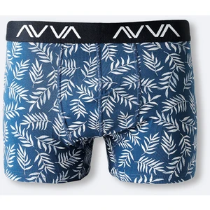 Erkek Indigo Yaprak Desenli Esnek Kumaş Pamuklu Boxer A41y9515