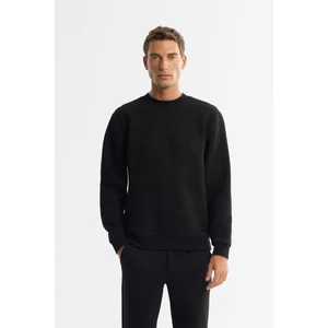 Erkek Siyah Bisiklet Yaka Baskılı Elastan Sweatshirt A42y1275
