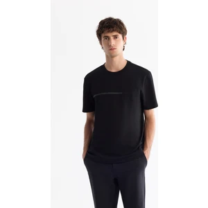 Erkek Siyah Bisiklet Yaka Elastan Interlok T-shirt A42y1003