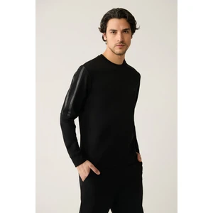 Erkek Siyah Bisiklet Yaka Interlok Baskılı Sweatshirt A41y1203