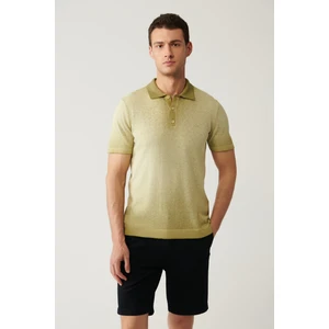 Erkek Açık Haki 3 Düğmeli Boya Efektli Polo Yaka Triko T-Shirt A41Y5114