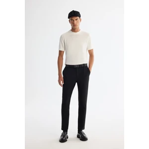 Erkek Siyah Slim Fit Yanı Lastikli Gofreli Çizgili Elastan Chino Pantolon A42y3044