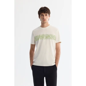 Erkek Ekru Bisiklet Yaka Interlok Elastan T-shirt A42y1005