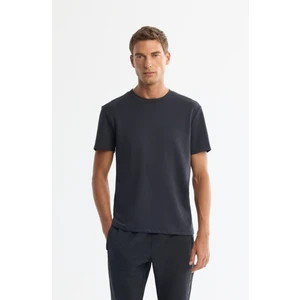 Erkek Antrasit Bisiklet Yaka Baskılı Elastan T-shirt A42y1017