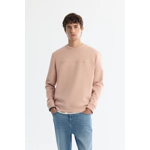 Erkek Pembe Bisiklet Yaka Pamuklu Baskılı Elastan Sweatshirt A42Y1221
