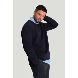 Erkek Lacivert Bisiklet Yaka Pamuklu Baskılı Elastan Sweatshirt A42Y1221