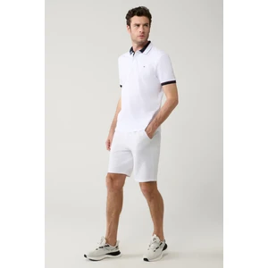 Erkek Beyaz Örme Beli Lastikli Bağcıklı Pamuk Karışımlı Esnek Relaxed Fit Şort E003404